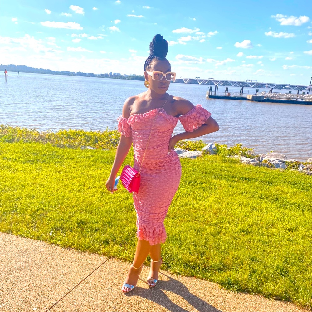 SHEIN Pink Midi Lace Dress